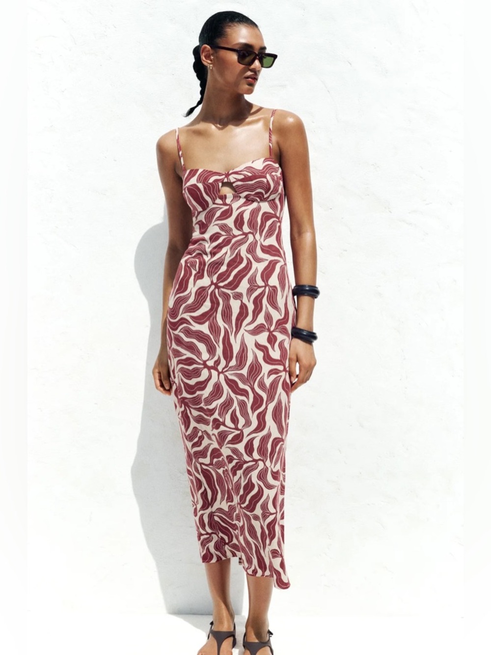 Zara Printed Rustic Linen Midi Dress XS